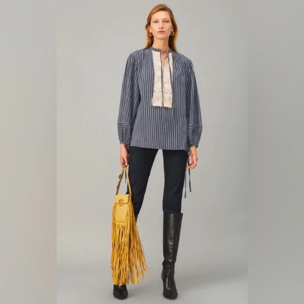 NWT $598 Tory Burch Macrame Striped Blouse Tunic Top